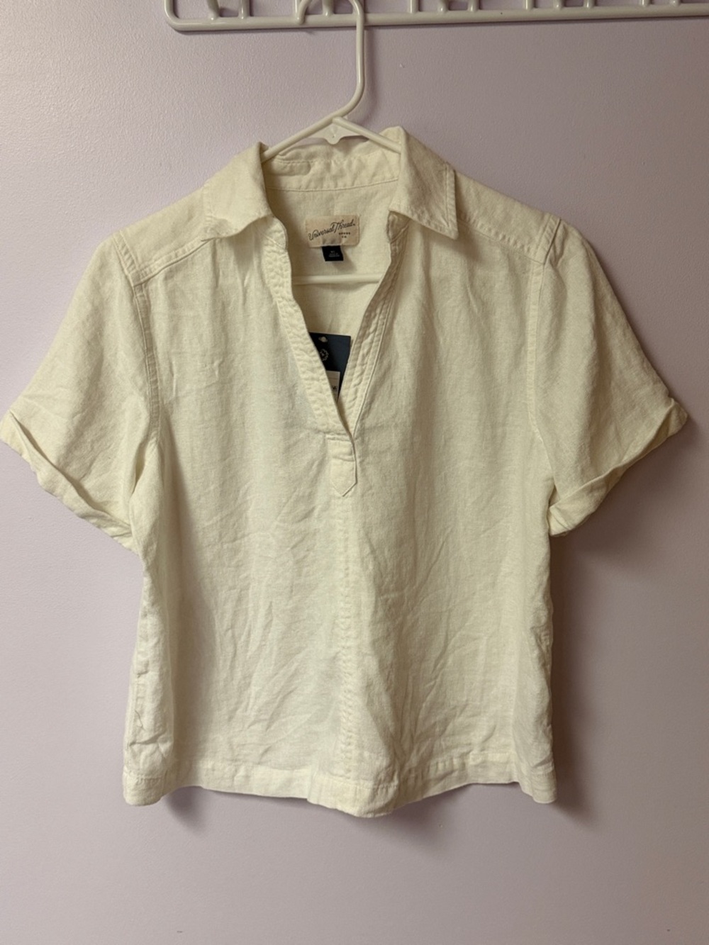 NWT Universal Threads off white Short Sleeve Linen-Blend Shirt XS